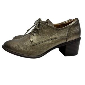 Söfft Metallic Pewter Leather Oxford Lace Up Heels Size 9 Steampunk